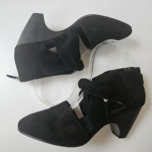 Eileen Fisher Mary Twist Front Suede Wedge Pumps Womens 7.5 Black Elegant